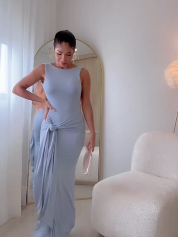 Light Blue Sleeveless Knot - Detail Maxi Dress