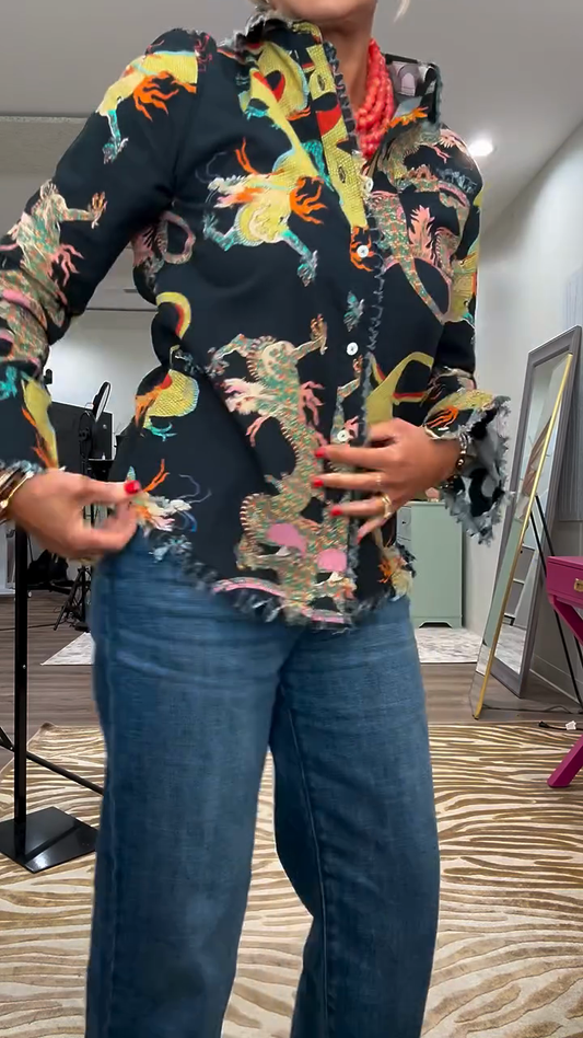 Dragon - Printed Button - Up Jacket