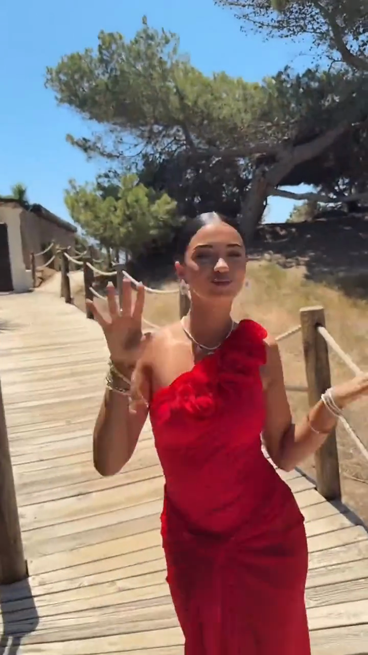 One - Shoulder Floral - Accent Red Maxi Dress