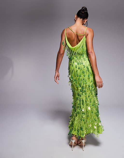 Lime Green Sequin - Embellished Maxi Dress