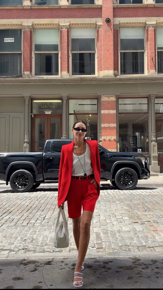 Red Blazer and Shorts Set