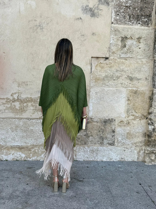 Olive Green Linen Cowl - Neck Dress