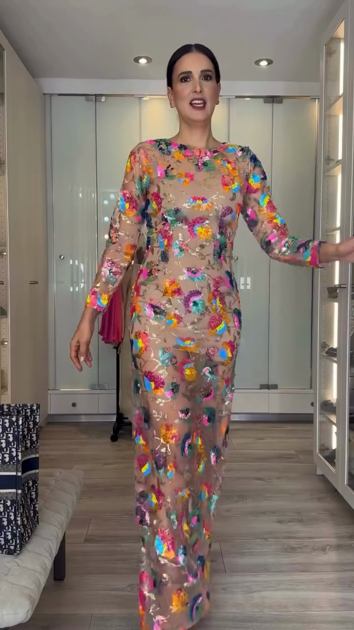 Colorful Floral - Embroidered Sheer Gown