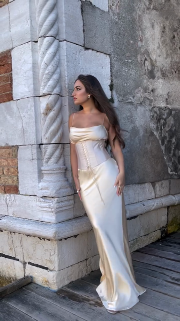 Ivory Satin Corset - Style Maxi Dress