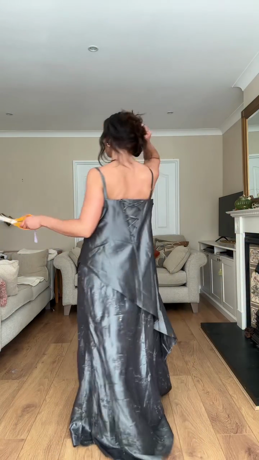 Satin Maxi Dress with Asymmetric Drape