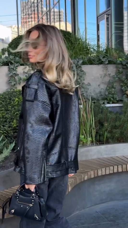 Black Snakeskin - Patterned Moto Jacket