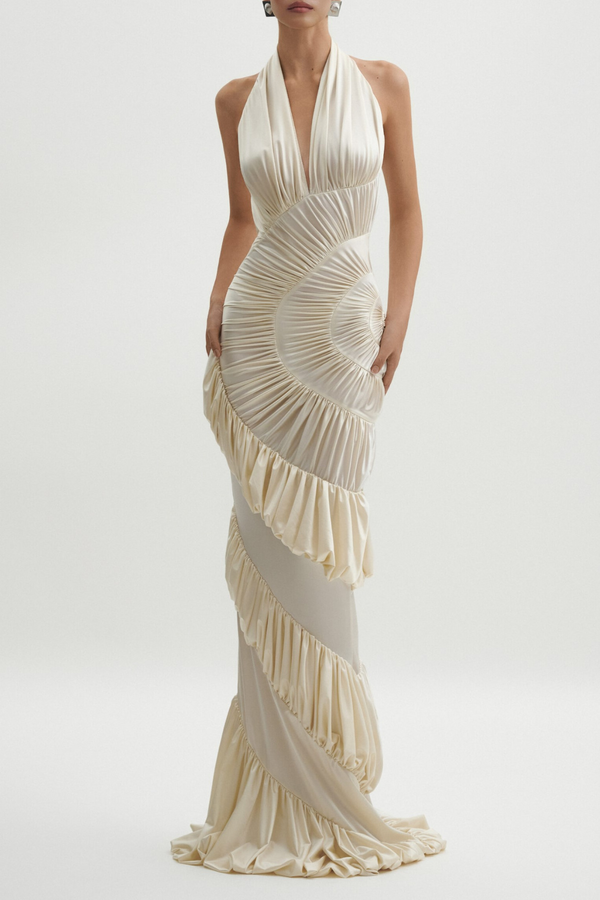 Halter neck low-cut maxi dress