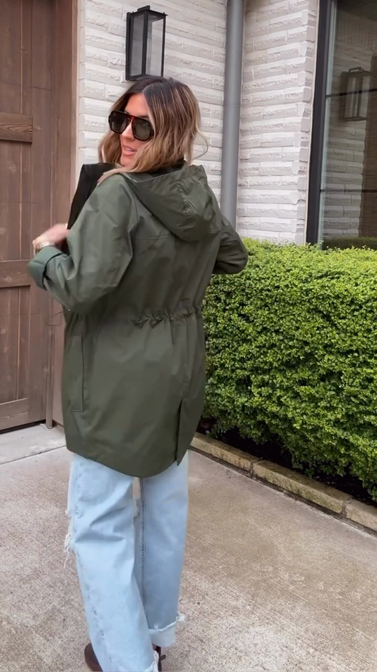Olive green waterproof windbreaker