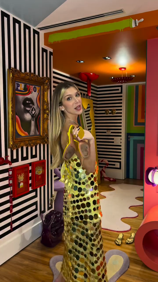 Gold Sequined Off - The - Shoulder Top and Maxi Skirt Set