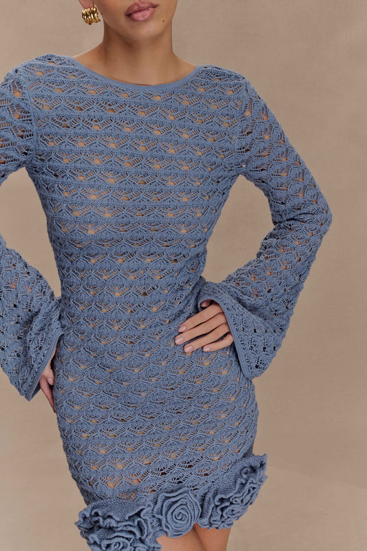 Crochet Long - Sleeve Mini Dress