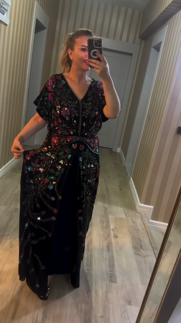 Embroidered and Beaded Black Maxi Dress