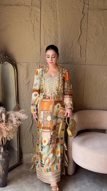 Embroidered and Printed Maxi Dress