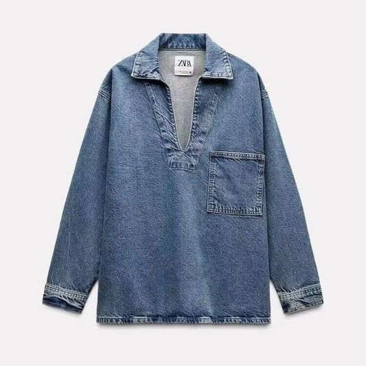 Denim Shirt & Wide - Leg Pants Set