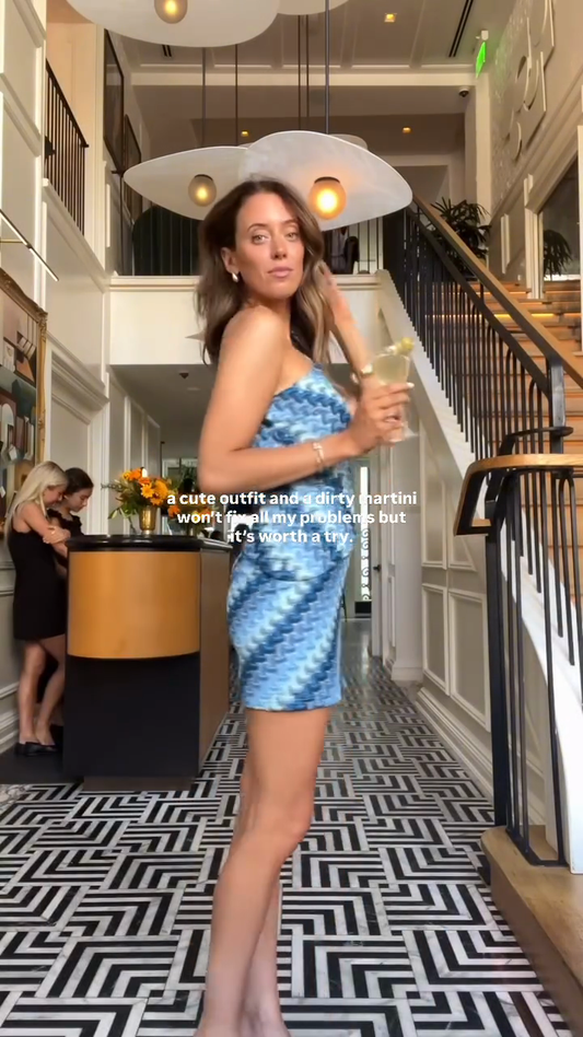 Blue Textured One Shoulder Top and Skirt Set