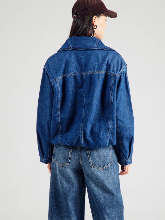 Blue Denim Jacket with High Collar