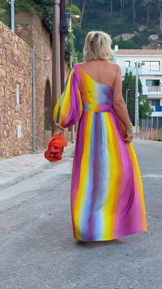Rainbow Ombre One - Shoulder Maxi Dress