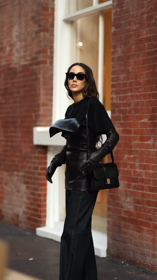 Black layered top and wide-leg pants set