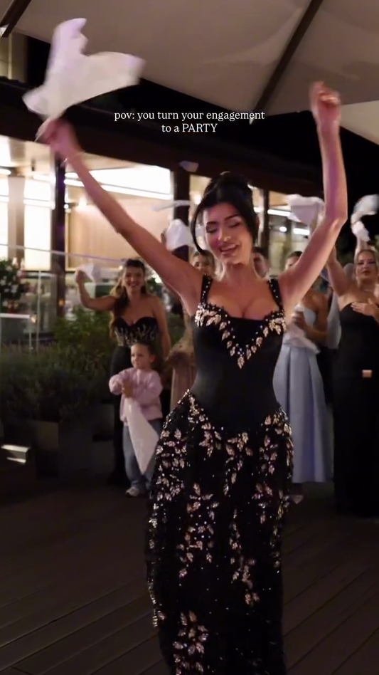 Black embellished evening gown