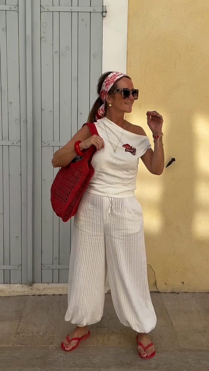 White One - shoulder Crop Top and Wide - leg Pants Set