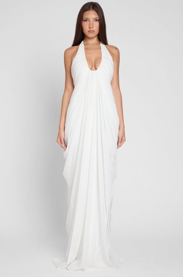 White Halter - Neck Maxi Dress