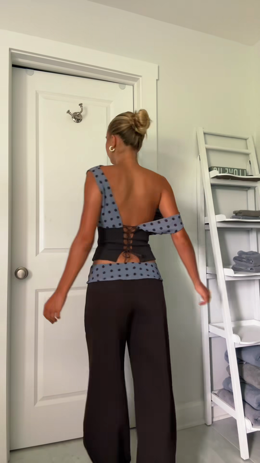 Polka Dot One - Shoulder Crop Top and Wide - Leg Pants Set