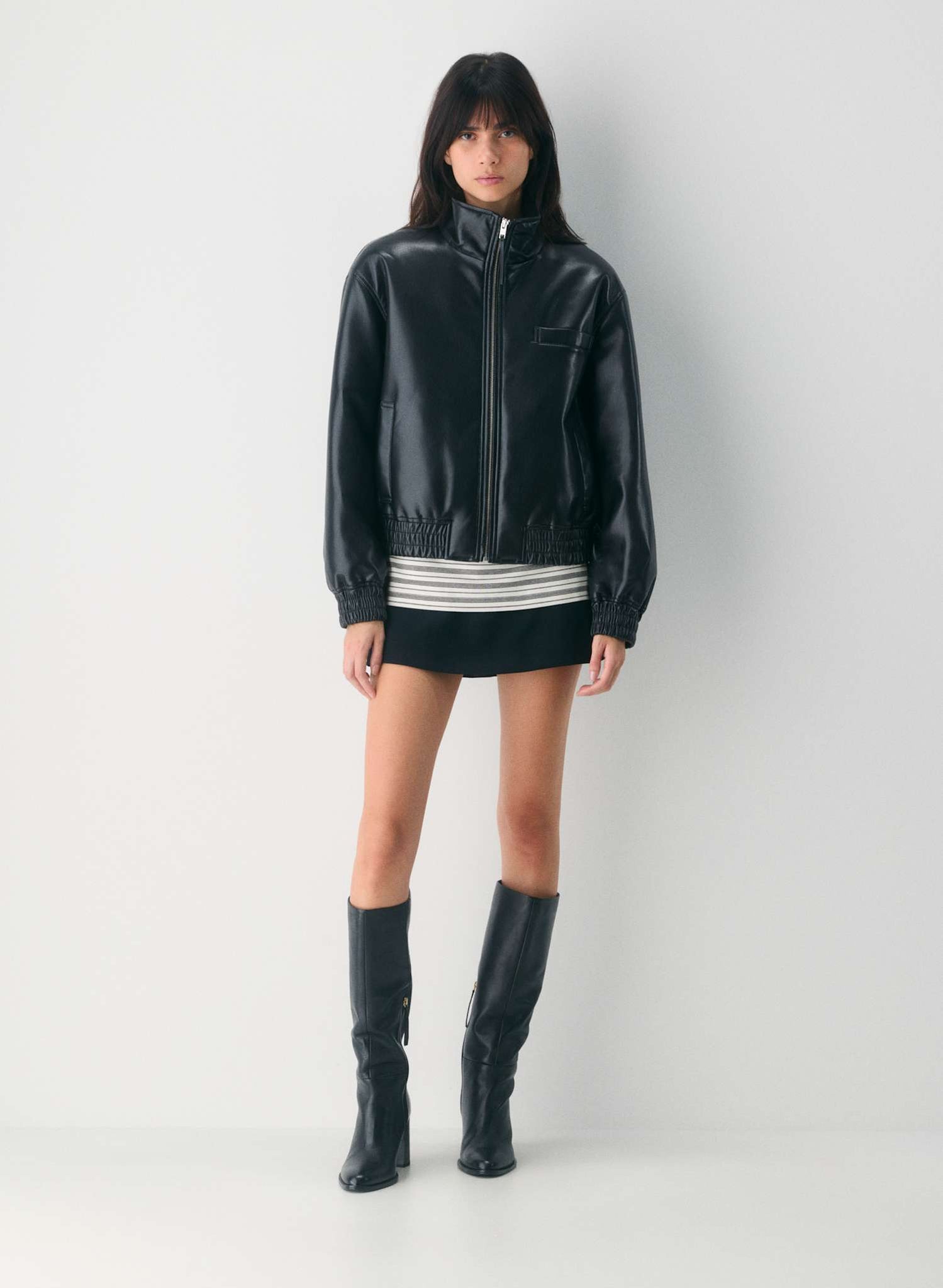 Faux Leather Bomber Jacket