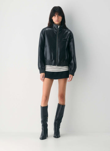 Faux Leather Bomber Jacket
