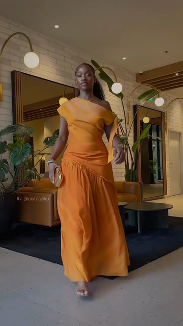 Orange One - shoulder Maxi Dress