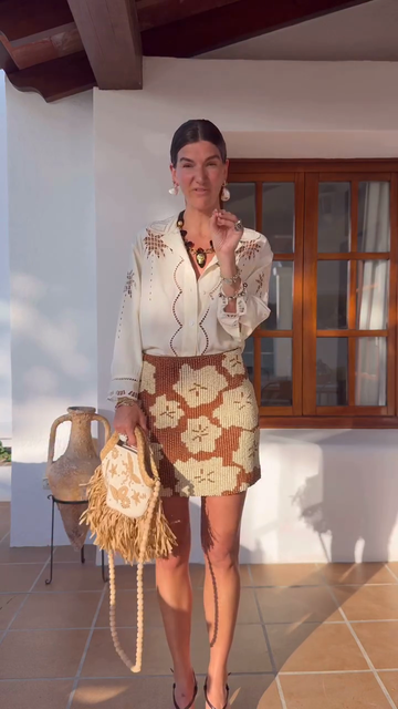 Embroidered White Blouse with Beaded Mini Skirt Set