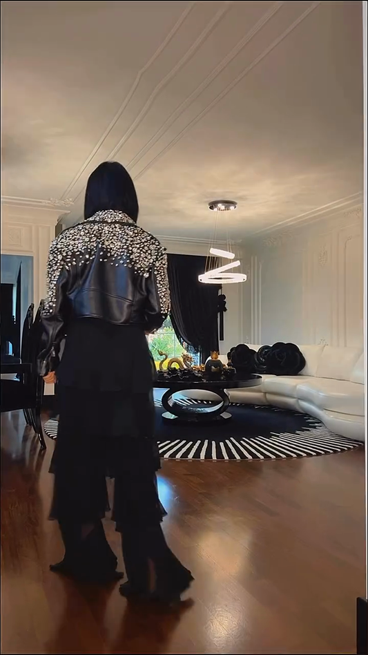 Embellished Black Leather Jacket