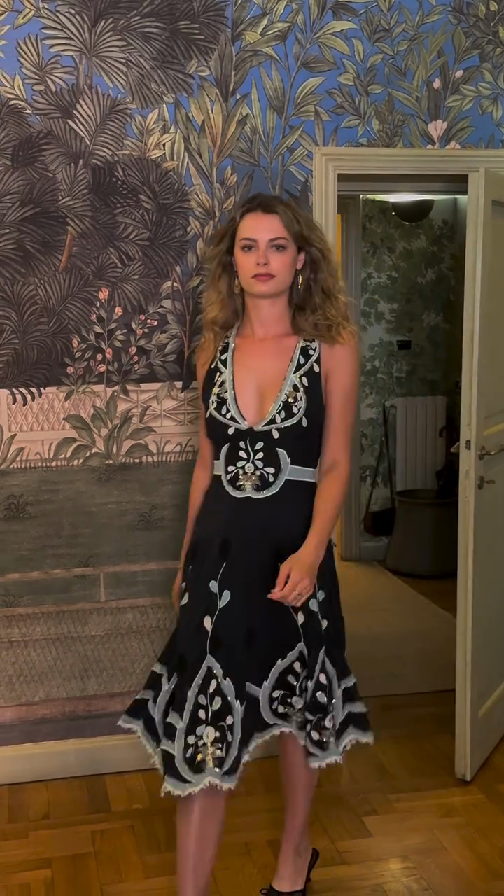 Black Embroidered Sleeveless Dress