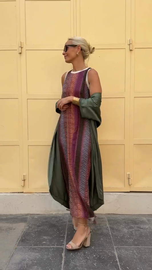 Colorful Chevron - Print Maxi Dress