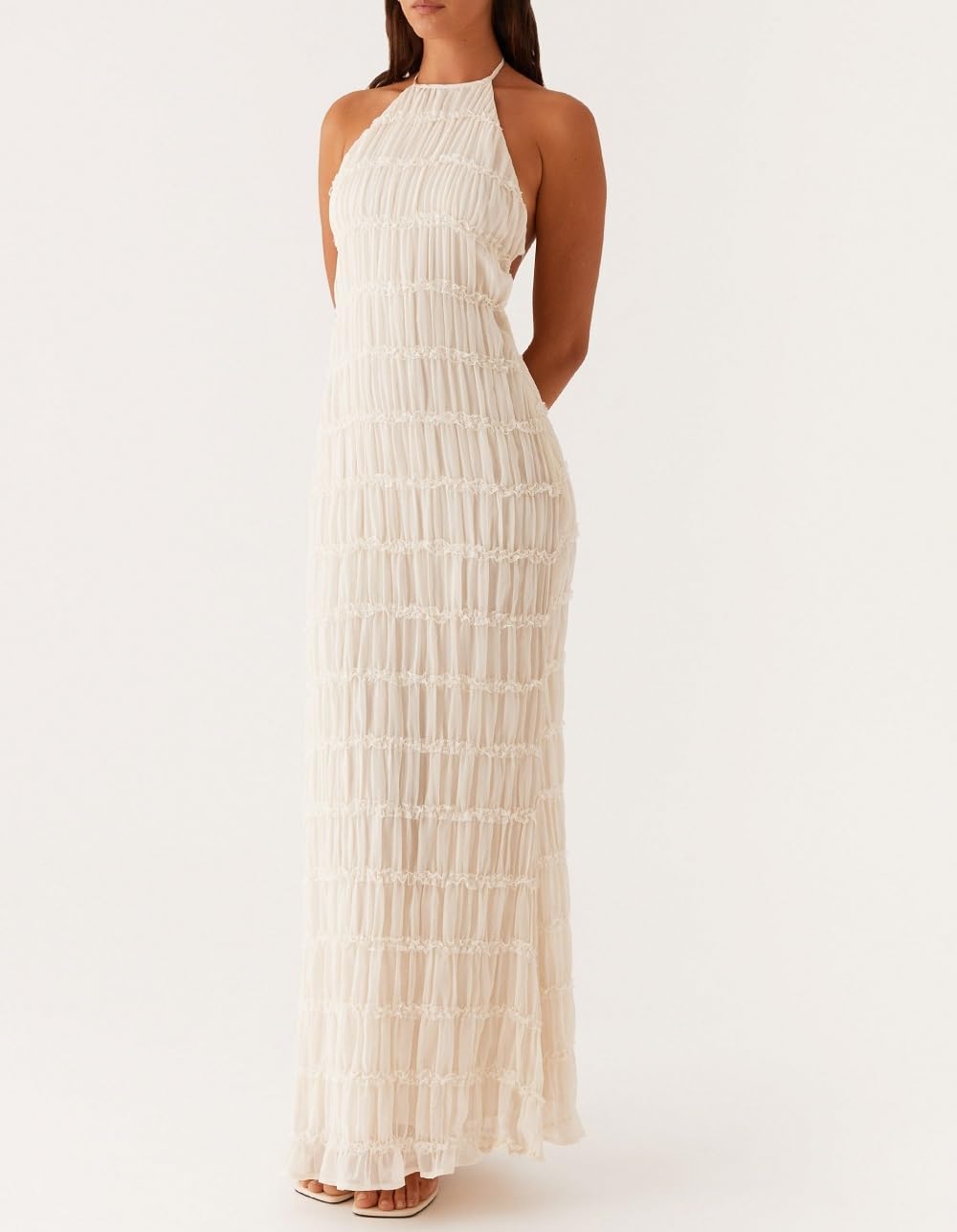 Halter Neck Tiered Ruffle Maxi Dress