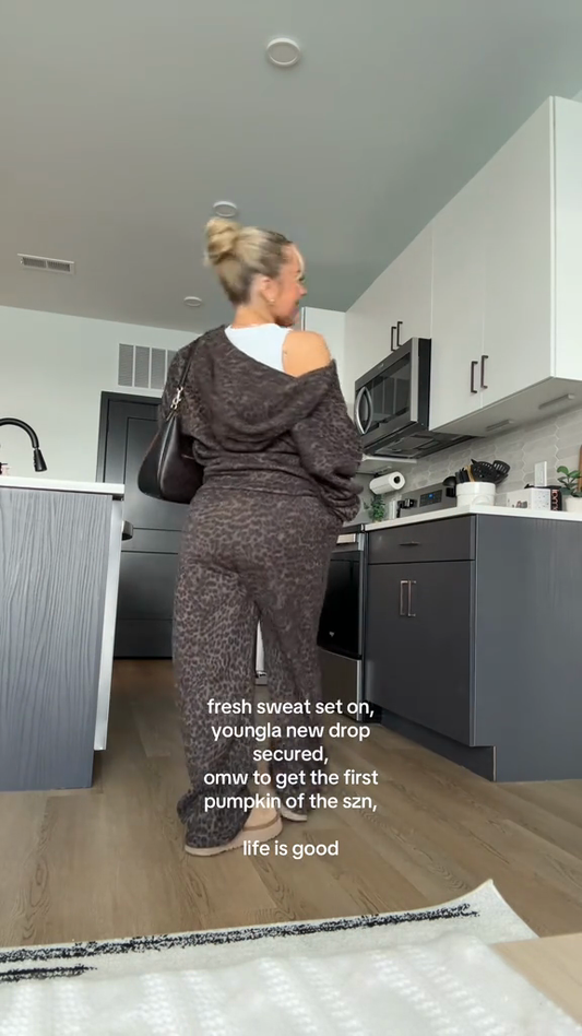 Brown Leopard Print Zip - Up Hoodie and Joggers Set