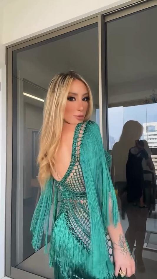 Teal Fringe - Embellished Knit Dress