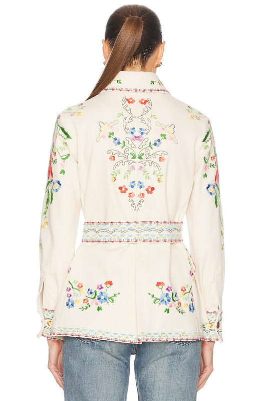 Embroidered White Utility Jacket