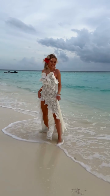 White Lace Ruffled High - Low  Dress