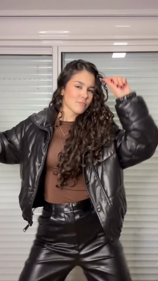 Black Faux Leather Puffer Jacket