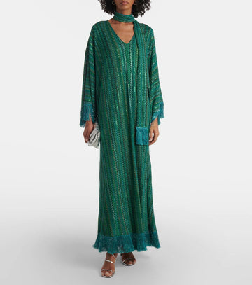 Green Sequin - Embellished Maxi Kaftan Dress