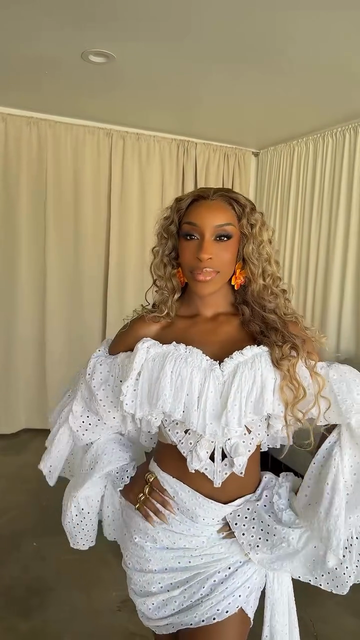 White Eyelet Off - Shoulder Crop Top & Skirt Set