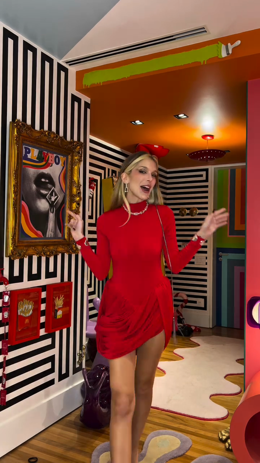 Red Stand Collar Ruffle Mini Dress