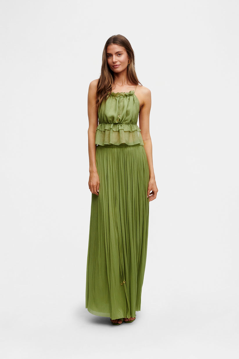 Chiffon Ruffled Top and Maxi Skirt Set