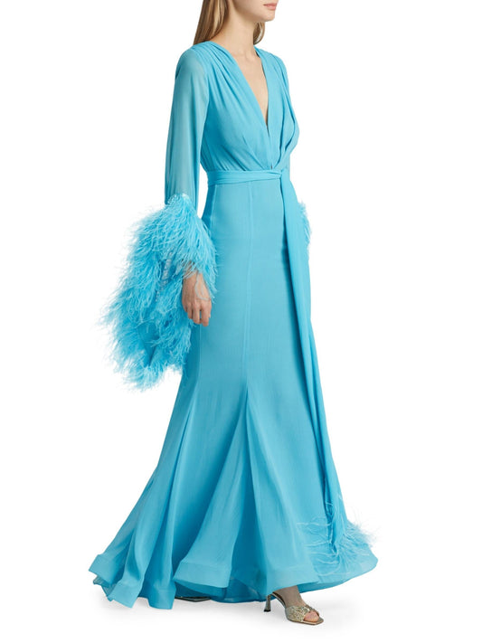 Blue Feather - Trimmed Wrap Maxi Dress