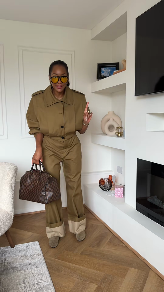 Olive green utility jacket and trousers set