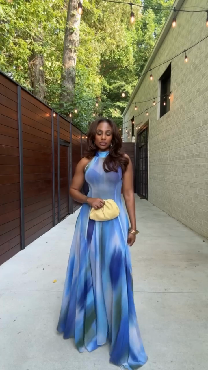 Blue Ombre Halter Maxi Dress