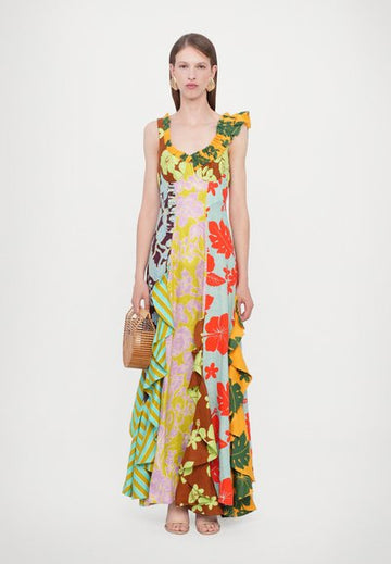 Multicolored Floral - Print Ruffled Maxi Dress