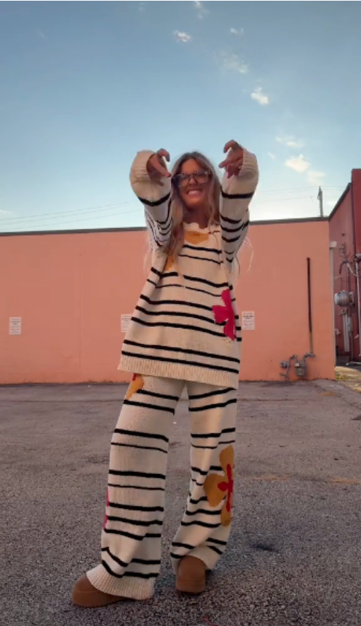 Striped Floral Knit Co - ord Set