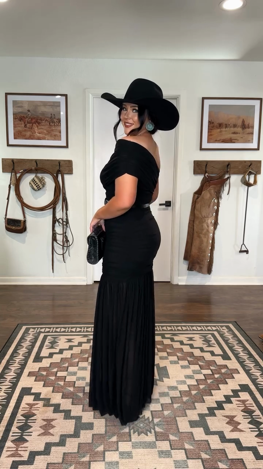 Black One Shoulder Western Dress