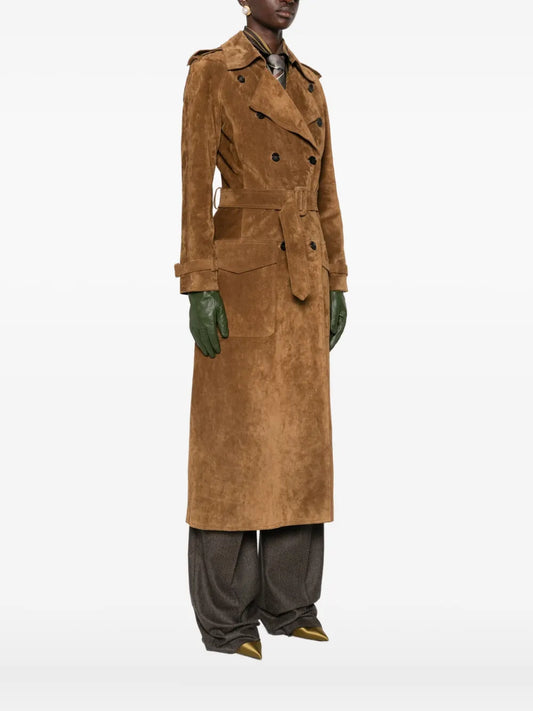 Brown Suede Trench Coat