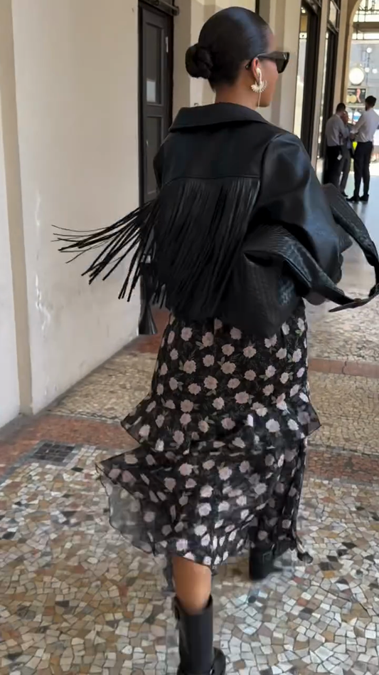 Black Fringed Leather Biker Jacket